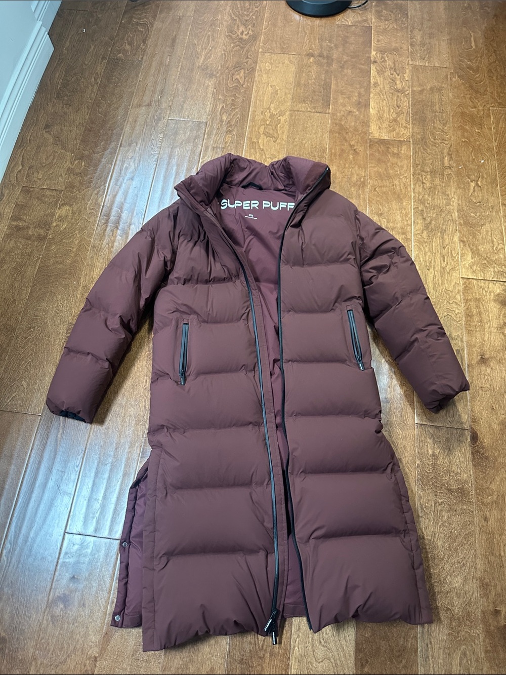 Aritzia Super Puff Long Puffer Coat in Burgundy